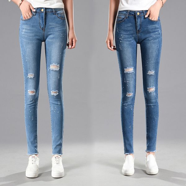 korean-style new style with holes cowboy pants women's elasticity slim fit slimming frayed paint skinny capri pants women's pant, Blue
korean-style new style with holes cowboy pants women's elasticity slim fit slimming frayed paint skinny capri pants women's pant, Blue