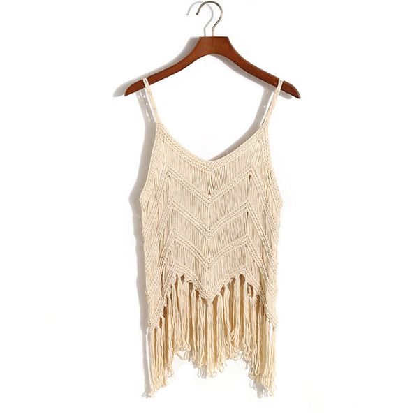 2019 fashion women tassel camis club spaghetti strap v-neck knitted tank solid hollow out summer, White
2019 fashion women tassel camis club spaghetti strap v-neck knitted tank solid hollow out summer, White
