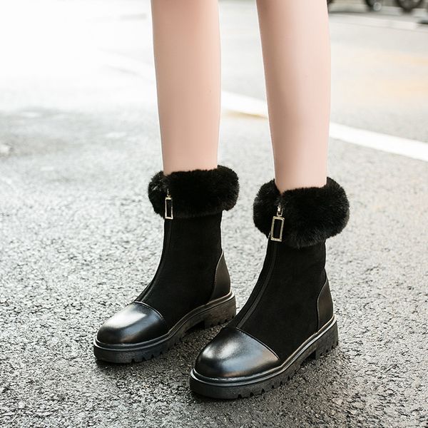 women high-plush front zipper boots warm winter non-slip boots shoe for ladies solid plus velvet flat heel round head, Black
women high-plush front zipper boots warm winter non-slip boots shoe for ladies solid plus velvet flat heel round head, Black