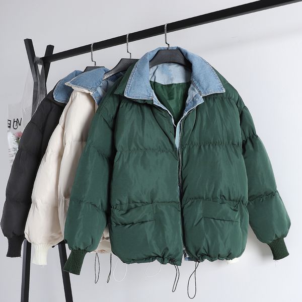 2018 new fashion women's jacket coat winter thickening cotton loose denim patchwork bread down coat, Black
2018 new fashion women's jacket coat winter thickening cotton loose denim patchwork bread down coat, Black