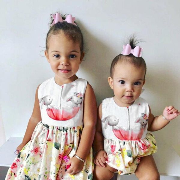 infant girls bodysuits infant baby girls sleeveless floral print cartoon bodysuit clothes newborn baby clothes outfits, Blue