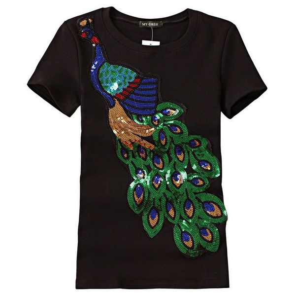 10 colors new fashion designer women's t-shirts peacock embroidery tshirt tees girls cotton sequins casual plus size 5xl, White
10 colors new fashion designer women's t-shirts peacock embroidery tshirt tees girls cotton sequins casual plus size 5xl, White