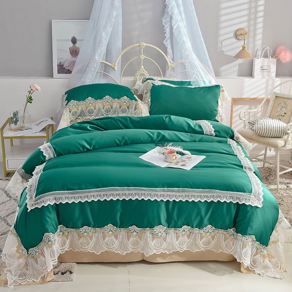 green pink white blue purple washed silk cotton princess wedding bedding set lace duvet cover bed sheet/linen pillowcases
green pink white blue purple washed silk cotton princess wedding bedding set lace duvet cover bed sheet/linen pillowcases
