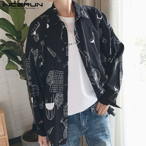 incerun fashion printed shirt korean men long sleeve lapel casual shirts harajuku baggy button down daily joker mens blouse, White;black
incerun fashion printed shirt korean men long sleeve lapel casual shirts harajuku baggy button down daily joker mens blouse, White;black