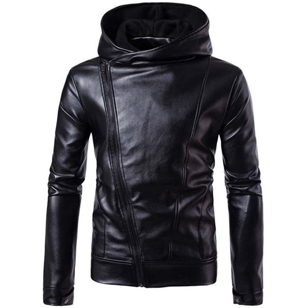 new fashion men hooded jacket autumn spring pu leather angled zipper front casual slim men coat plus size clothing, Black
new fashion men hooded jacket autumn spring pu leather angled zipper front casual slim men coat plus size clothing, Black