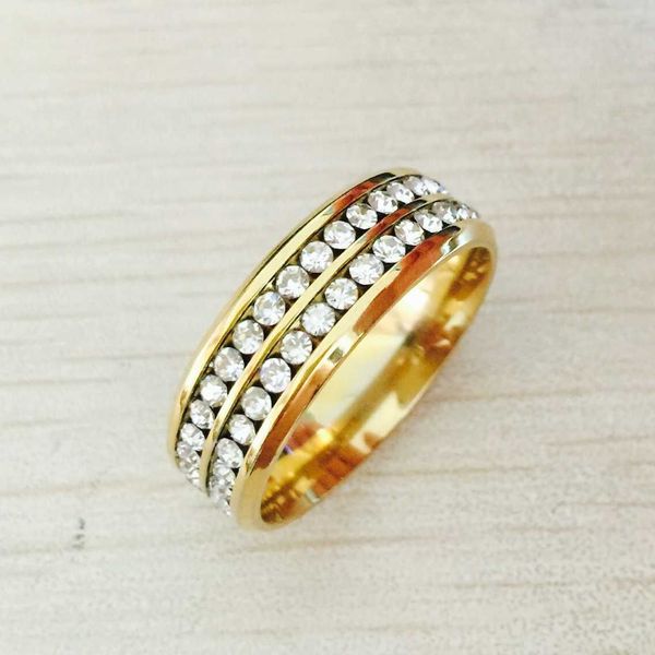two row crystal ring for women gold-color stainless steel wedding elegant anel, Silver
two row crystal ring for women gold-color stainless steel wedding elegant anel, Silver