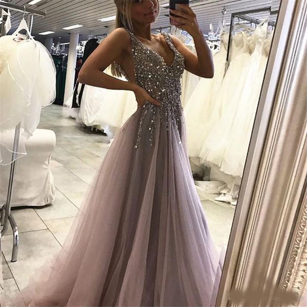 2109 a-line open back tulle prom dress v-neck prom dress long formal dresses long tulle beading grey evening dress, Black
2109 a-line open back tulle prom dress v-neck prom dress long formal dresses long tulle beading grey evening dress, Black