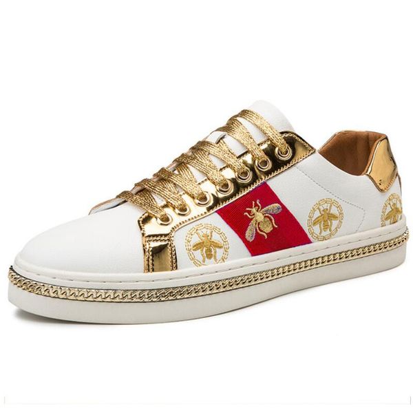 men's casual shoes men white skateboarding sneakers pu leather golden embroidery breathable flats v90, Black
men's casual shoes men white skateboarding sneakers pu leather golden embroidery breathable flats v90, Black