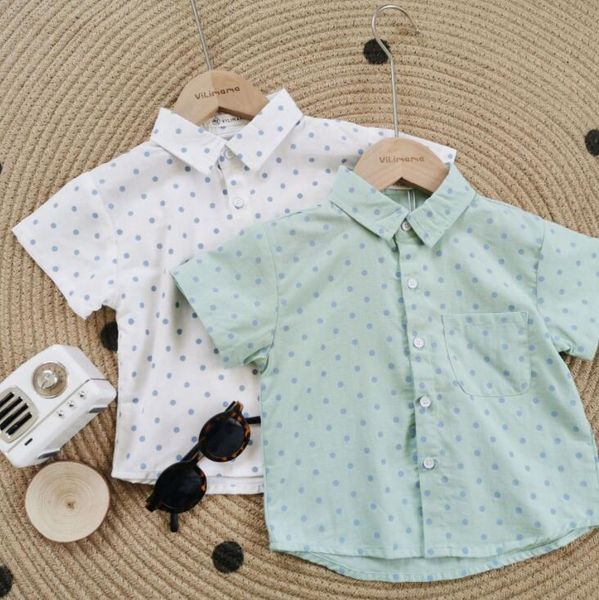 2020 new style boys dots shirt summer cotton fashion boys 1-6t qh484, White;black