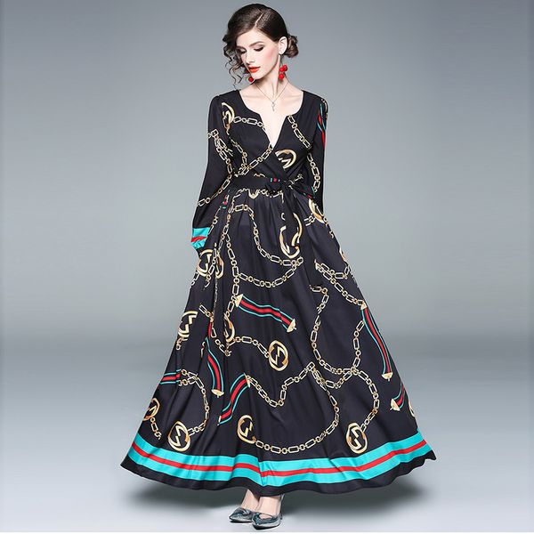 new spring autumn women's classic runway v neck lantern sleeve vintage printed dress ladies slim ol empire waist party maxi dresses, Black;gray
new spring autumn women's classic runway v neck lantern sleeve vintage printed dress ladies slim ol empire waist party maxi dresses, Black;gray