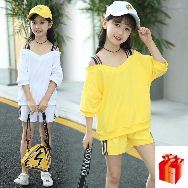 children's sets kids girls clothes summer suit yellow color suspender + shorts 2pcs 2020 girl fashion princess sports suit., White
children's sets kids girls clothes summer suit yellow color suspender + shorts 2pcs 2020 girl fashion princess sports suit., White