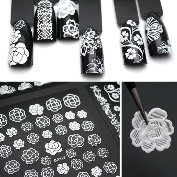 white flowers lace nail art stickers decorations strips 3d nail stickers decals self adhesive diy slider design manicure zjt3003, Black
white flowers lace nail art stickers decorations strips 3d nail stickers decals self adhesive diy slider design manicure zjt3003, Black