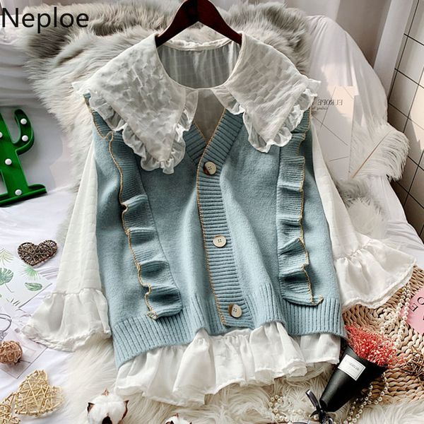 neploe 2019 new korean knitted vest suit sleeveless v-neck ruffles sweater waistcoat + doll shirt fashion autumn sets 54083, Black;white
neploe 2019 new korean knitted vest suit sleeveless v-neck ruffles sweater waistcoat + doll shirt fashion autumn sets 54083, Black;white