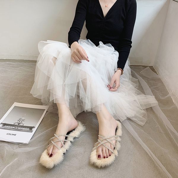 women warm winter 2019 new hair slippers female cross belt fashion wear thick platform soft fur flat slides shoes, Black
women warm winter 2019 new hair slippers female cross belt fashion wear thick platform soft fur flat slides shoes, Black