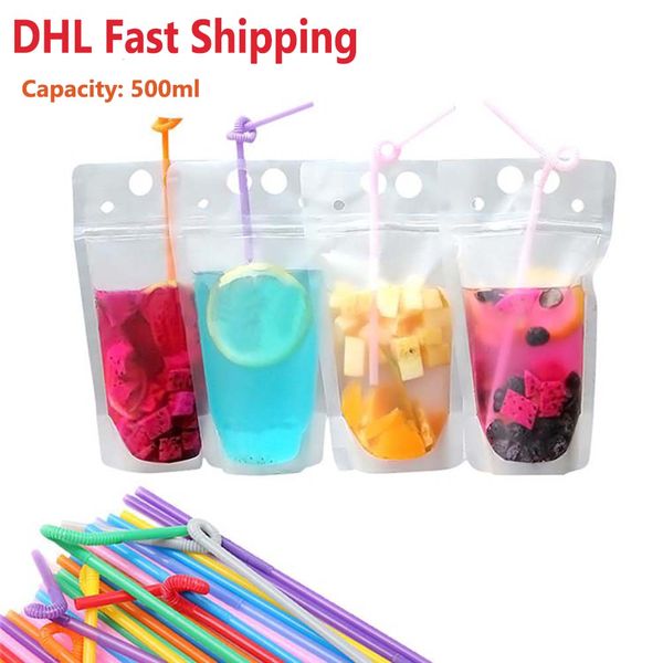 dhl 500ml clear drink pouches bags frosted zipper stand-up plastic drinking bag with straw with holder reclosable heat-proof
dhl 500ml clear drink pouches bags frosted zipper stand-up plastic drinking bag with straw with holder reclosable heat-proof