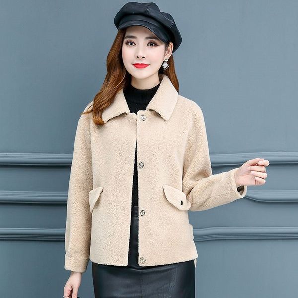 women 2019 winter new real fur short coat natural sheep shearing jacket female warm suede liner wool blends overcoat hiver k307, Black
women 2019 winter new real fur short coat natural sheep shearing jacket female warm suede liner wool blends overcoat hiver k307, Black