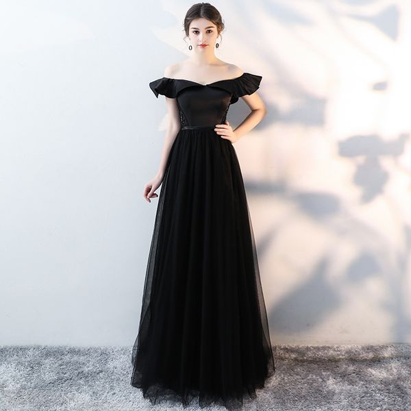 black off shoulder a-line evening dress elegant dresses with belt for party, White;black
black off shoulder a-line evening dress elegant dresses with belt for party, White;black