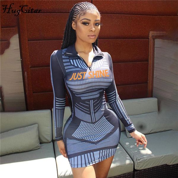 

hugcitar 2019 long sleeve letters print zipper patchwork bodycon mini dress autumn winter women streetwear club outfits, Black;gray