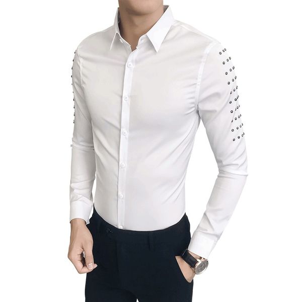Hot Sale Korean Tuxedo Brand Designer Slim Fit Shirt Men Casual Rivets Long Sleeve All Match Streetwear Prom Dress Shirts Mens
Hot Sale Korean Tuxedo Brand Designer Slim Fit Shirt Men Casual Rivets Long Sleeve All Match Streetwear Prom Dress Shirts Mens