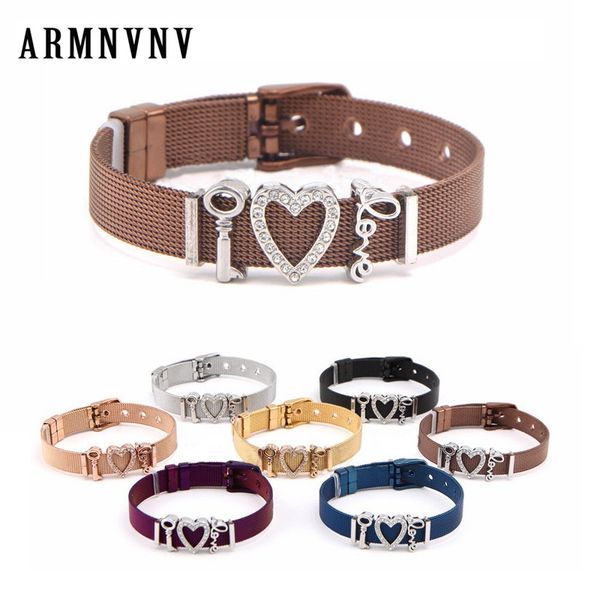 stylish mesh keeper bracelet stainless steel diy slide rhinestones heart key love charms adjustable belt buckle bracelets, Golden;silver
stylish mesh keeper bracelet stainless steel diy slide rhinestones heart key love charms adjustable belt buckle bracelets, Golden;silver