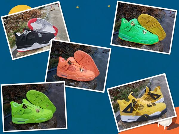 

С коробкой Дешевые 4 Новый Цвет Лайм Зеленый Оранжевый Желтый Черный Мужчины Баскетбол Обувь Хорошее Качество тренер спортивная обувь для мужчин дизайнерские кроссовки