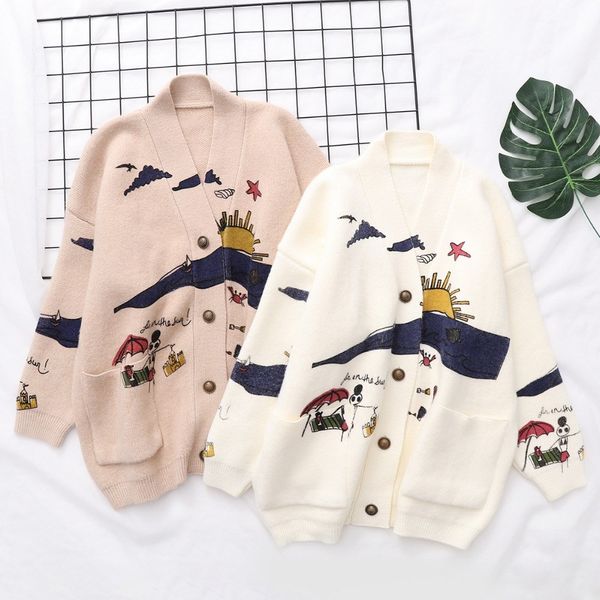2018 women sweaters embroidery knit cardigans christmas sweater print women v-neck loose casual outerwear long sweater, White
2018 women sweaters embroidery knit cardigans christmas sweater print women v-neck loose casual outerwear long sweater, White