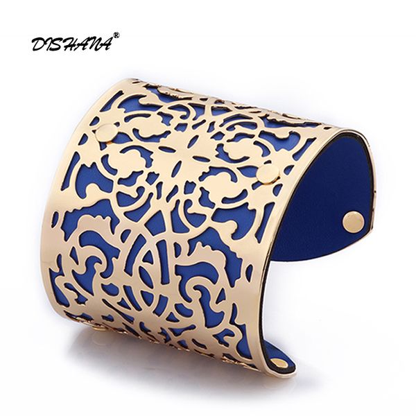 2109 women cuff bracelets gold -color punk style pu leather bangles for women vintage hollow out design s0008, Black
2109 women cuff bracelets gold -color punk style pu leather bangles for women vintage hollow out design s0008, Black