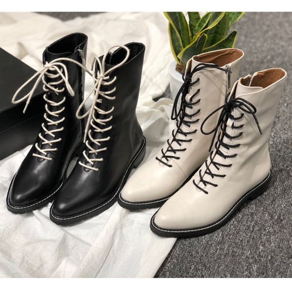 new style ivory black women ankle boots genuine leather lace-up q66