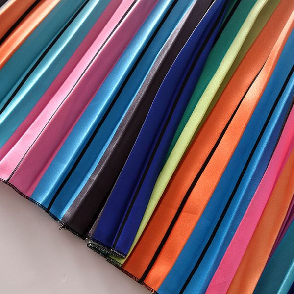 women's rainbow skirts striped laser print european summer printing high waist a-line big swing pleated midi skirts female sp528, Black
women's rainbow skirts striped laser print european summer printing high waist a-line big swing pleated midi skirts female sp528, Black