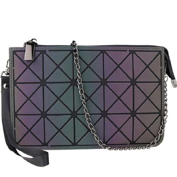 new fashion women chain shoulder bag clutch luminous bao bag purse geometry messenger bags plain folding crossbody bags clutch