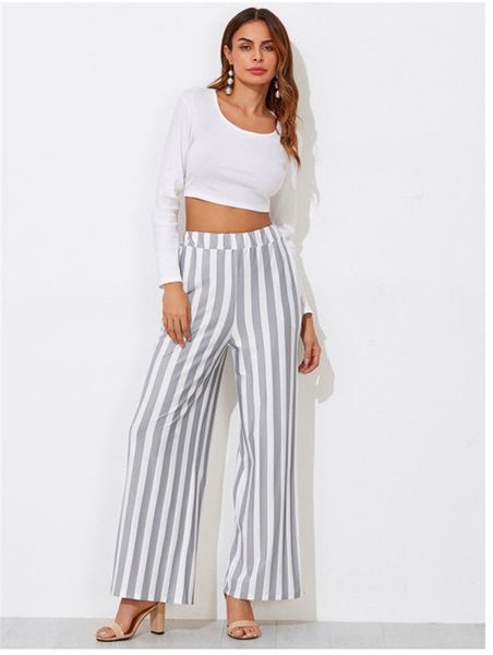 striped summer womens designer wide leg solid color loose with elastic waist ol styles ladies business long pants, Black;white
striped summer womens designer wide leg solid color loose with elastic waist ol styles ladies business long pants, Black;white