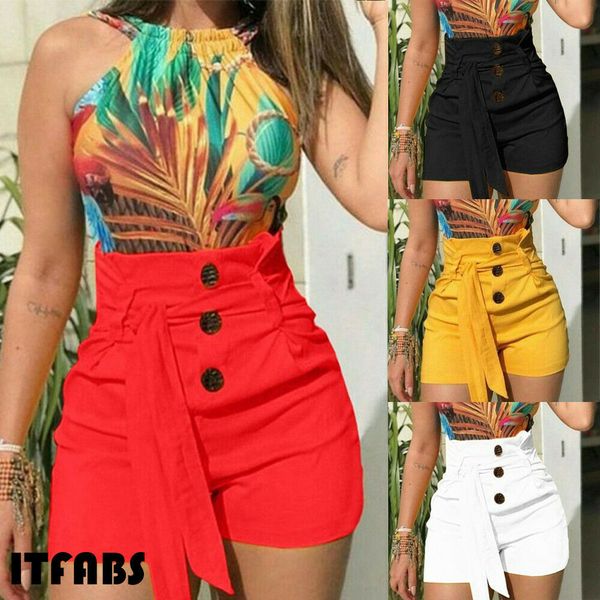 2019 newly women summer shorts stylish high waist button solid shorts belt beach short trousers, White;black
2019 newly women summer shorts stylish high waist button solid shorts belt beach short trousers, White;black