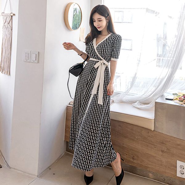 half sleeve plaid korea women maxi wrap dresses bohemian beach lace-up slim drawstring elegant ladies holiday dress, Black;gray
half sleeve plaid korea women maxi wrap dresses bohemian beach lace-up slim drawstring elegant ladies holiday dress, Black;gray