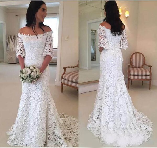 fashion lace mermaid wedding dresses half sleeve zipper back sweep train country style bridal wedding gowns, White
fashion lace mermaid wedding dresses half sleeve zipper back sweep train country style bridal wedding gowns, White