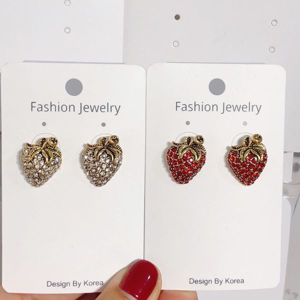 

s925 fairy bronze retro strawberry full diamond shape fruit south korea dongdaemun earrings simple wild earrings, Golden;silver