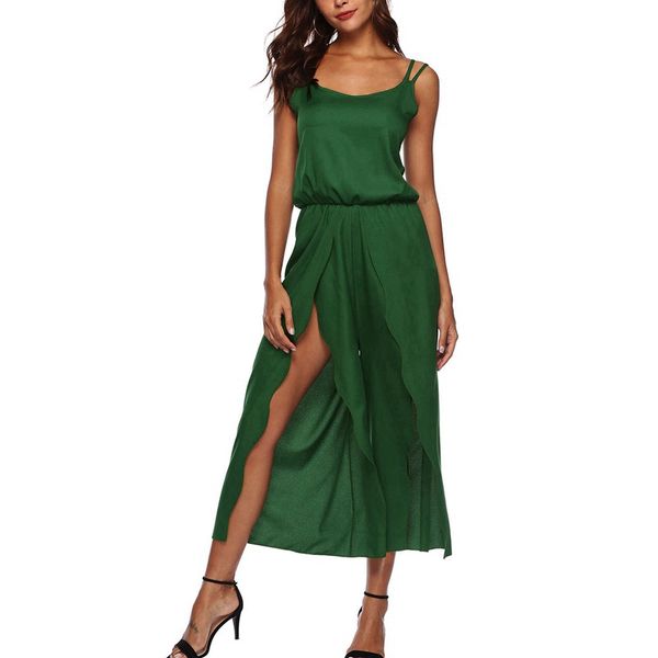 women's split irregular elastic waist jumpsuit sleeveless ladies long pants rompers, Black;white
women's split irregular elastic waist jumpsuit sleeveless ladies long pants rompers, Black;white
