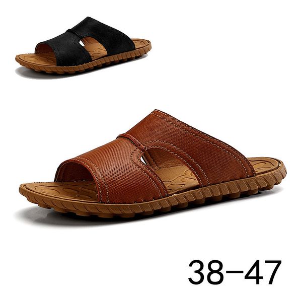 men genuine leather handmade slides summer soft comfortable flat slippers outdoor sleepers news 2020 chinelo slide masculino, Black
men genuine leather handmade slides summer soft comfortable flat slippers outdoor sleepers news 2020 chinelo slide masculino, Black