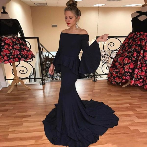 2019 new long sleeve black prom dress off the shoulder neckline fishtail court train vestidos de fiesta largos
2019 new long sleeve black prom dress off the shoulder neckline fishtail court train vestidos de fiesta largos