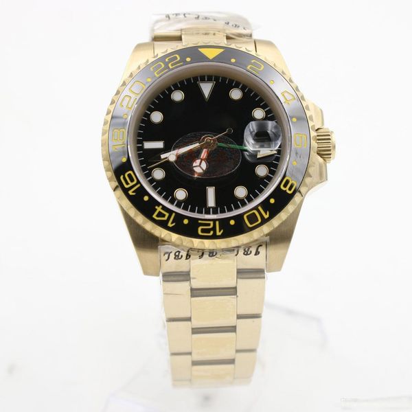 2020 set watch brand 40mm black dial gmt style multi time zone 18k gold watch ceramic bezel original folding buckle, Slivery;brown
2020 set watch brand 40mm black dial gmt style multi time zone 18k gold watch ceramic bezel original folding buckle, Slivery;brown