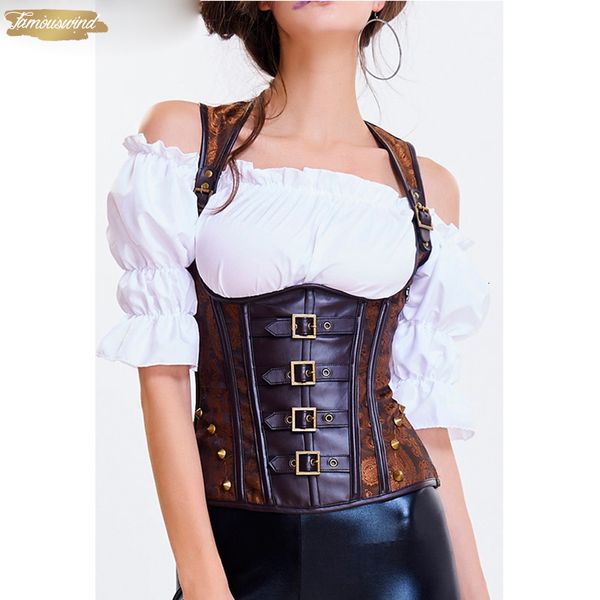 pu halter bustier korset steampunk waist trainer back up brown underbust stap belts lacing corselet corset, Black;white