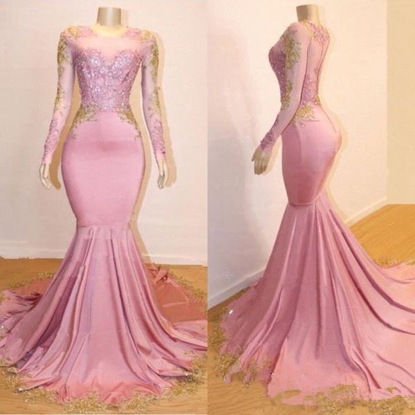 2019 new sheer long sleeves mermaid long prom dresses black girls gold lace applique sweep train formal party evening gowns, Black;red
2019 new sheer long sleeves mermaid long prom dresses black girls gold lace applique sweep train formal party evening gowns, Black;red