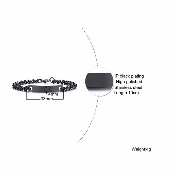customized engraving nameplate couple bracelet stainless steel chain id tag bracelets for lover valentines day, Black
customized engraving nameplate couple bracelet stainless steel chain id tag bracelets for lover valentines day, Black