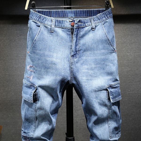 

large size men's wear summer new style popular brand capri beam leg jeans fashion embroidered workwear cowboy plus-sized, Blue