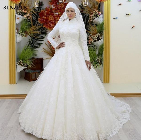 2019 new saudi arabic lace ball gown wedding dresses high neck long sleeves muslim wedding gowns luxury beads appliques bridal dresses, White
2019 new saudi arabic lace ball gown wedding dresses high neck long sleeves muslim wedding gowns luxury beads appliques bridal dresses, White