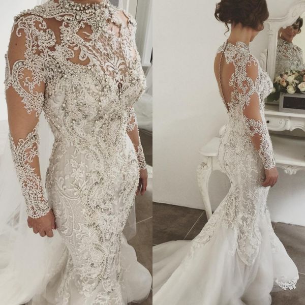 2019 luxury robe de marriage long sleeve wedding dresses high neck lace applique crystal saudi arabic bridal gowns court train custom, White
2019 luxury robe de marriage long sleeve wedding dresses high neck lace applique crystal saudi arabic bridal gowns court train custom, White