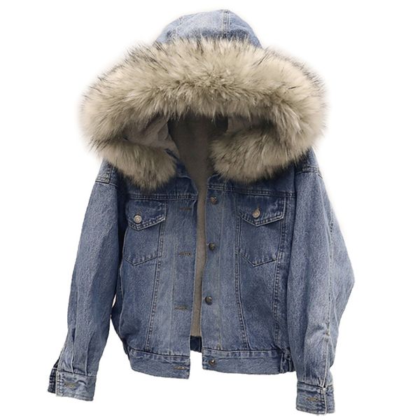 2019 new korean winter women lamb wool denim fur collar hooded jacket warm loose thick short women coat casual female denim, Black
2019 new korean winter women lamb wool denim fur collar hooded jacket warm loose thick short women coat casual female denim, Black