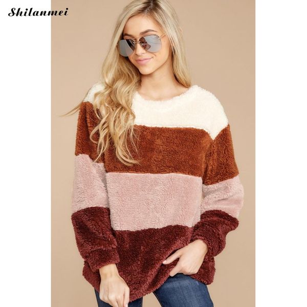 2019 winter women fleece hoodies pink long sleeve furry pullover warm thick striped sweatshirt harajuku color block sweatshirts, Black
2019 winter women fleece hoodies pink long sleeve furry pullover warm thick striped sweatshirt harajuku color block sweatshirts, Black