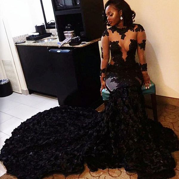 african black prom dresses mermaid sheer neckline appliques long sleeves evening dress wear long sweep train african party gowns
african black prom dresses mermaid sheer neckline appliques long sleeves evening dress wear long sweep train african party gowns