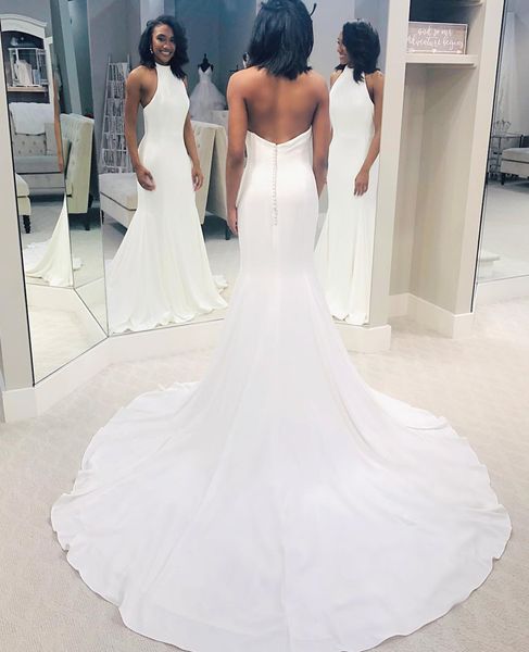 vintage satin halter long mermaid wedding dresses button back chapel train custom made ivory bridal gowns brautkleid for women, White
vintage satin halter long mermaid wedding dresses button back chapel train custom made ivory bridal gowns brautkleid for women, White