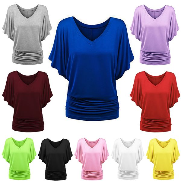 women v neck loose fitting t-shirt solid short sleeves bat-wing t-shirts summer fashion s21, White
women v neck loose fitting t-shirt solid short sleeves bat-wing t-shirts summer fashion s21, White